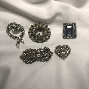 Lot of 5 Vintage 1960s rhinestone brooches